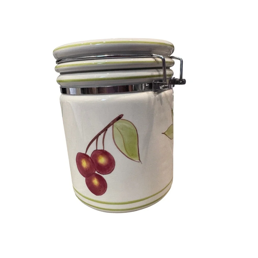 Studio Nova Canister Set White Orchard Delight Fruit Ceramic Laurie Gates 2pc